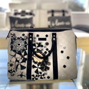 Authentic GG Plus Monogram Embellished Medium Joy Boston White Black